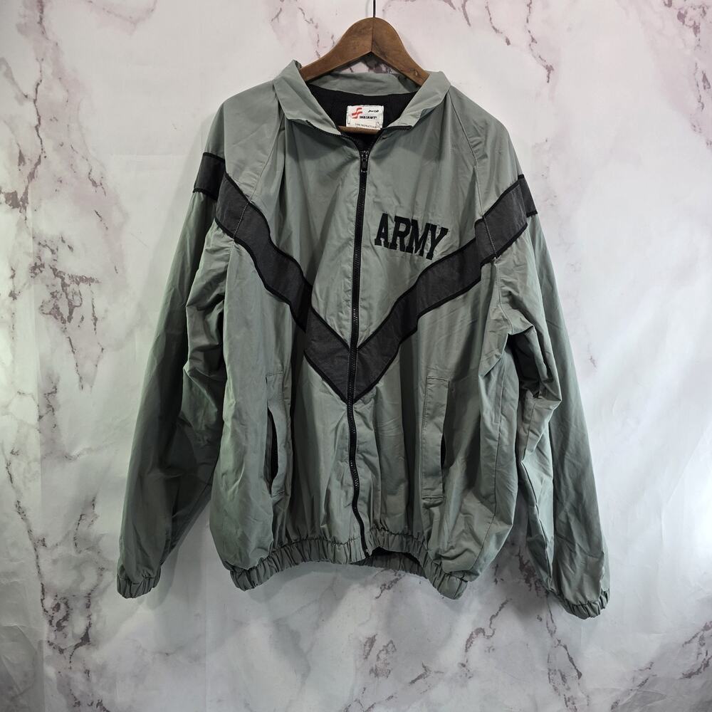 Vintage Army Jacket Mens Large Gray Black Windbreaker Full Zip Rain Skilcraft